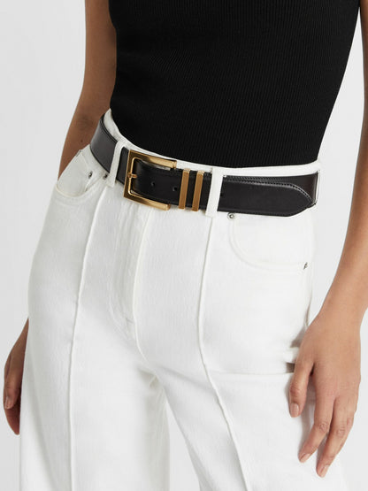 Reiss Leather Square Buckle Belt in Black