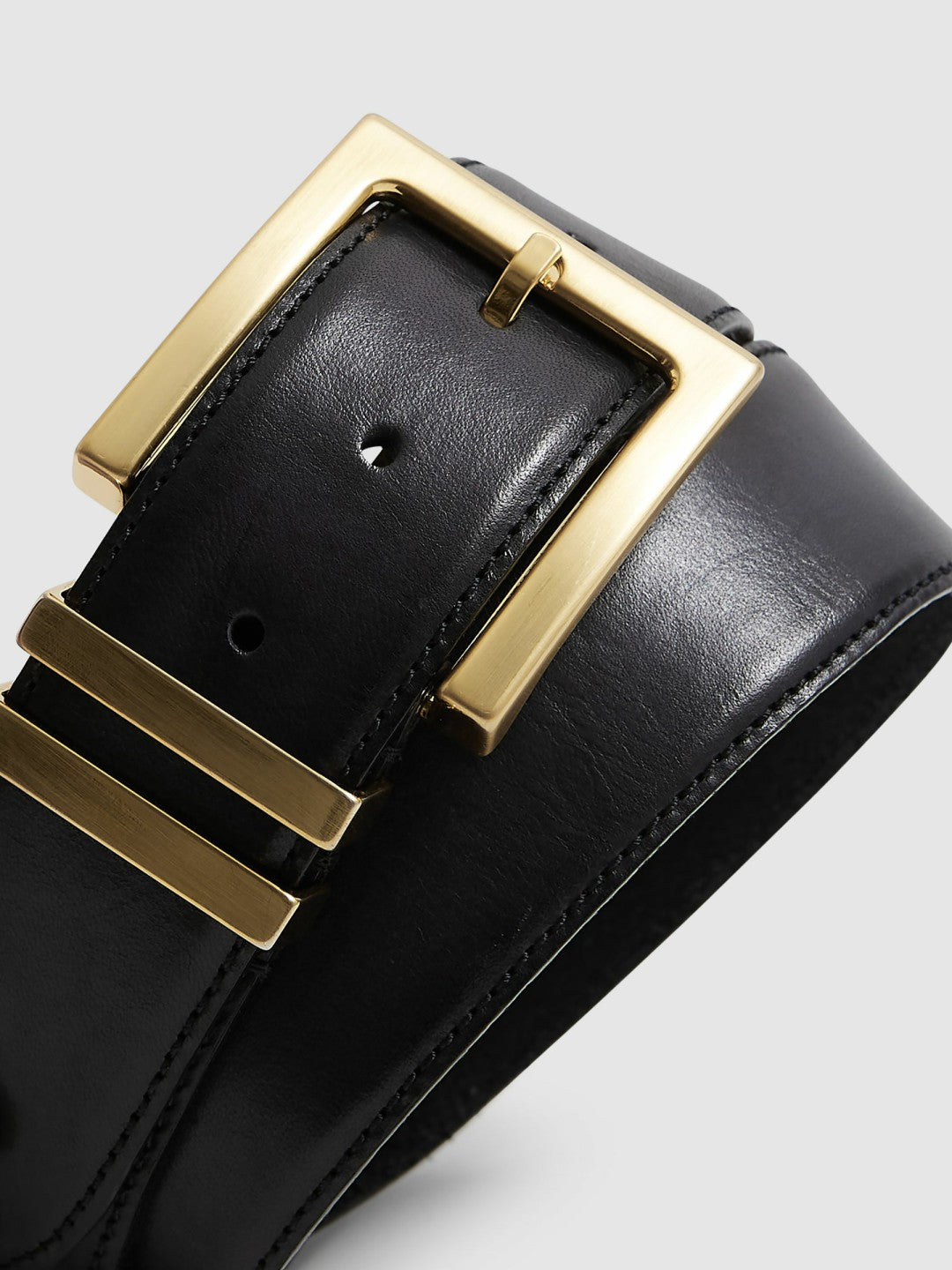 Reiss Leather Square Buckle Belt in Black