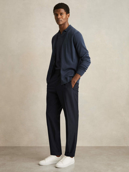 Reiss Relaxed-Fit Pleated Tapered Trousers in Navy