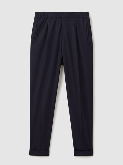 Reiss Relaxed-Fit Pleated Tapered Trousers in Navy