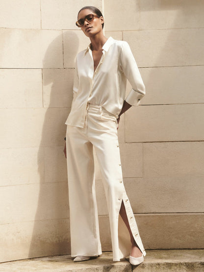 Reiss Silk-Satin Concealed-Placket Shirt in Ivory