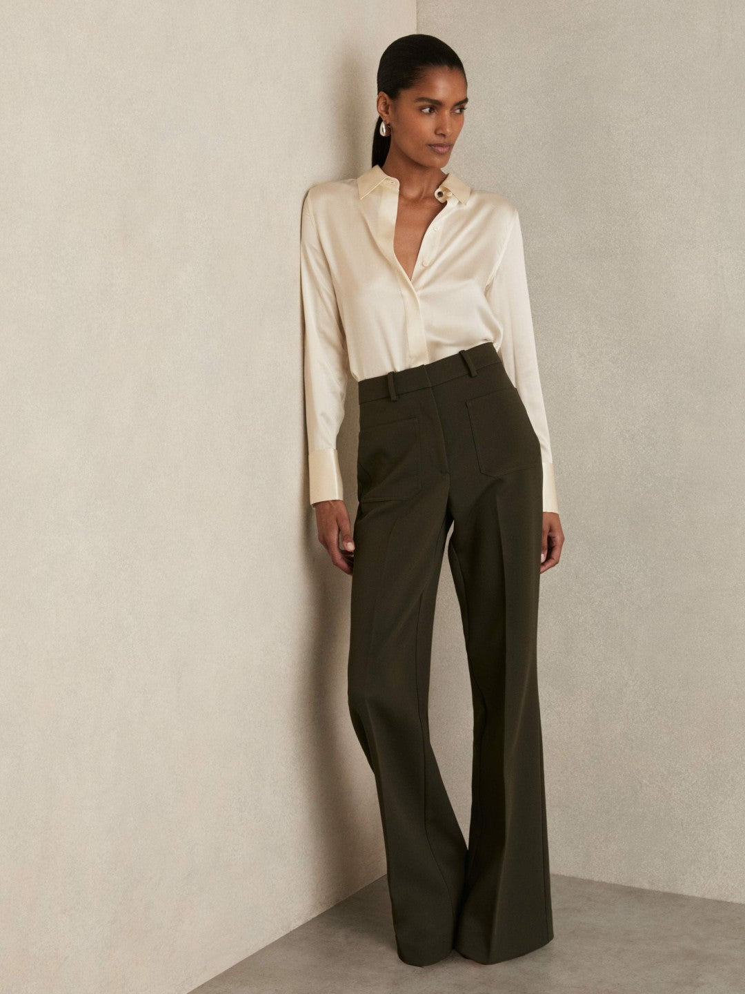 Reiss Silk-Satin Concealed-Placket Shirt in Ivory