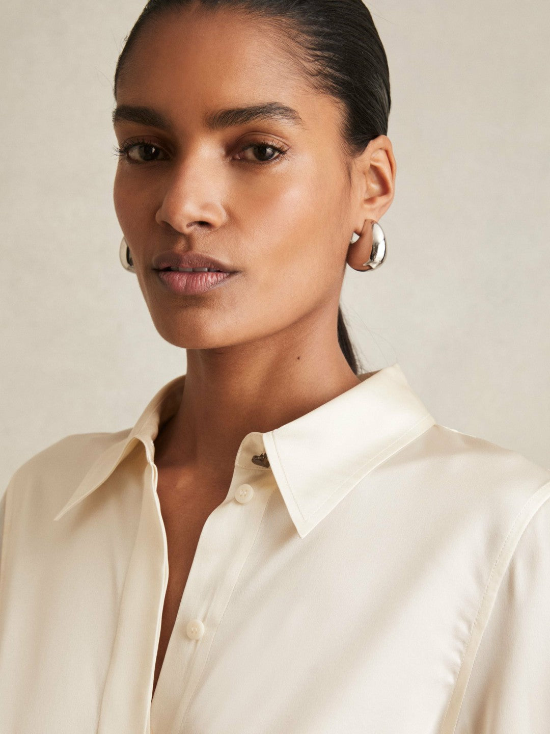 Reiss Silk-Satin Concealed-Placket Shirt in Ivory