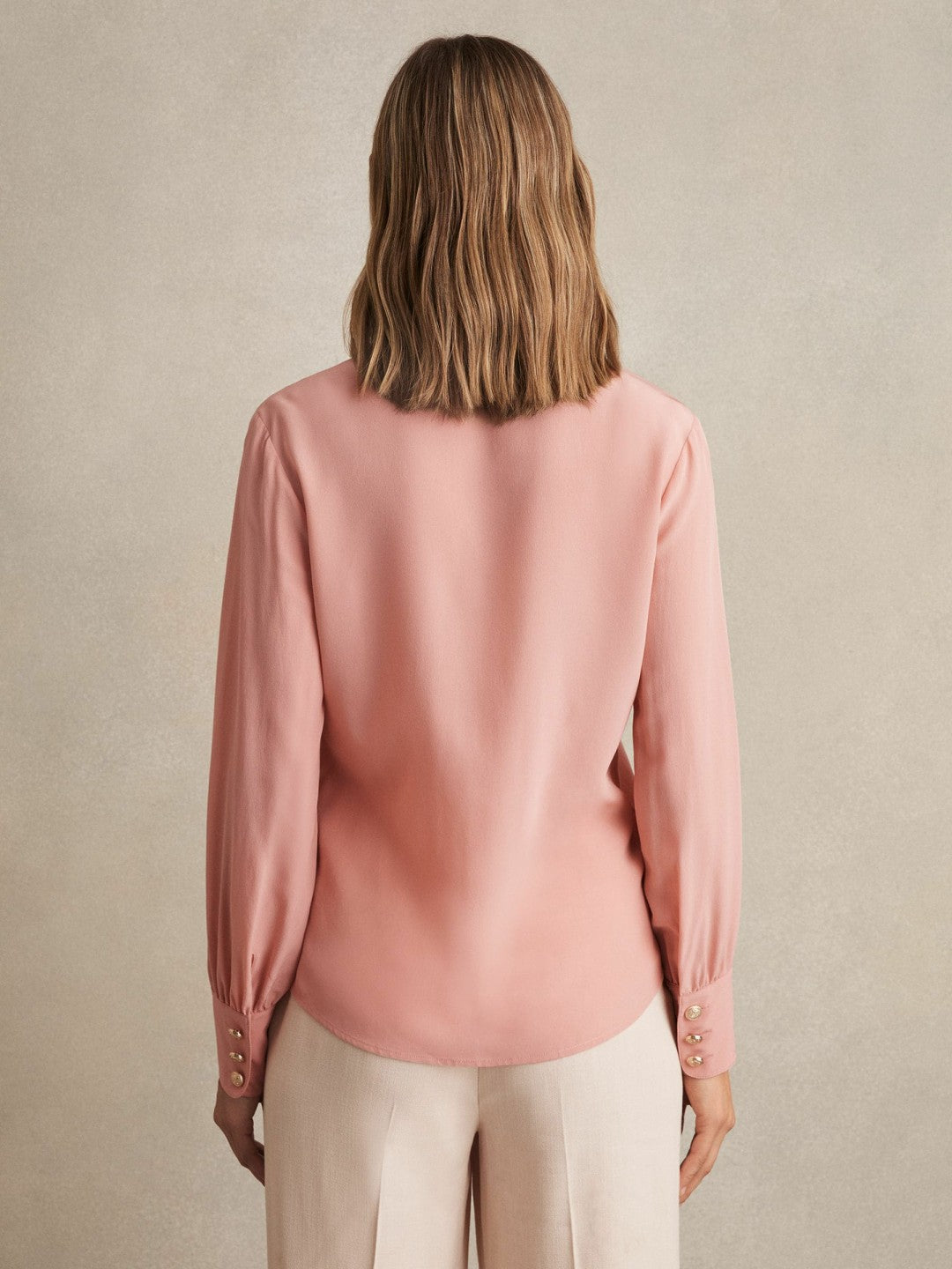 Reiss Silk Embossed-Button Shirt in Pink