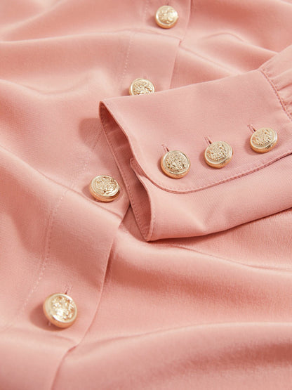 Reiss Silk Embossed-Button Shirt in Pink