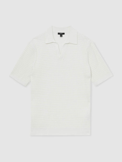 Reiss Micro-Cable Open-Collar Cotton-Blend Shirt in White