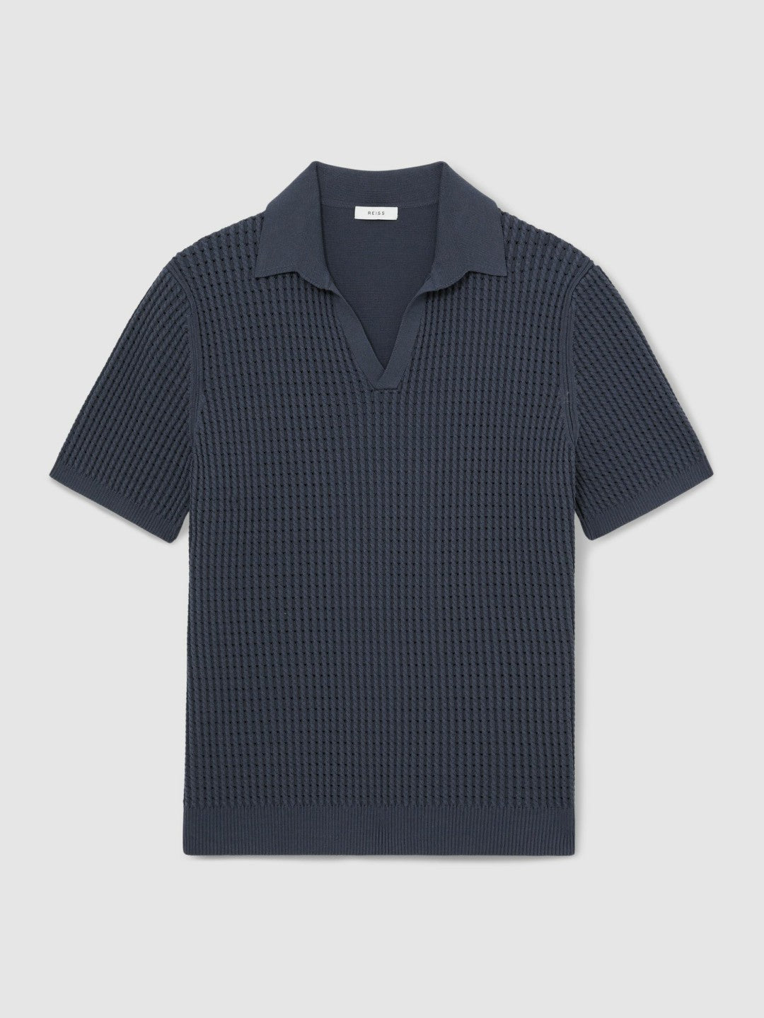 Reiss Micro-Cable Open-Collar Cotton-Blend Shirt in Dark Airforce Blue