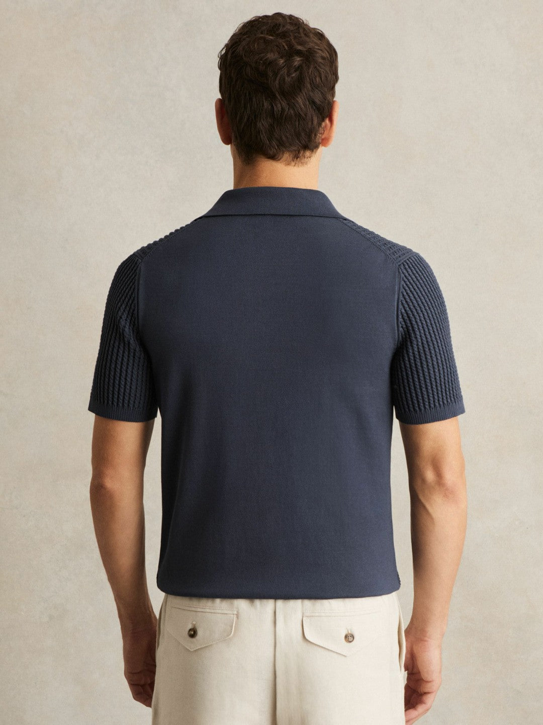 Reiss Micro-Cable Open-Collar Cotton-Blend Shirt in Dark Airforce Blue