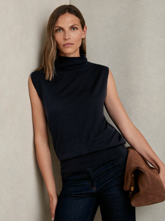 Reiss Wool Slouched Sleeveless Top in Navy