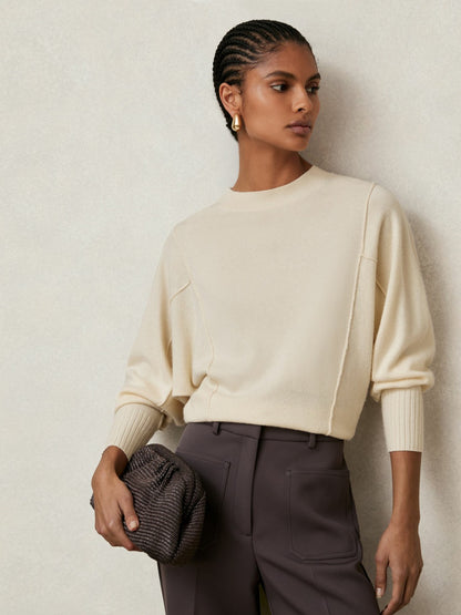 Reiss Wool-Blend Reverse-Seam Batwing Jumper With Cashmere in Cream