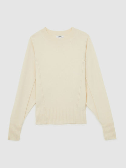 Reiss Wool-Blend Reverse-Seam Batwing Jumper With Cashmere in Cream