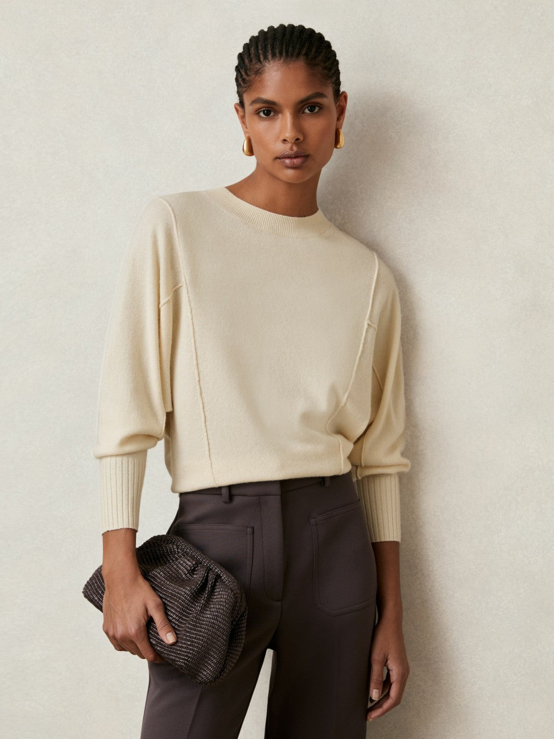 Reiss Wool-Blend Reverse-Seam Batwing Jumper With Cashmere in Cream