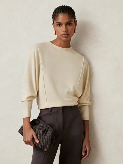 Reiss Wool-Blend Reverse-Seam Batwing Jumper With Cashmere in Cream
