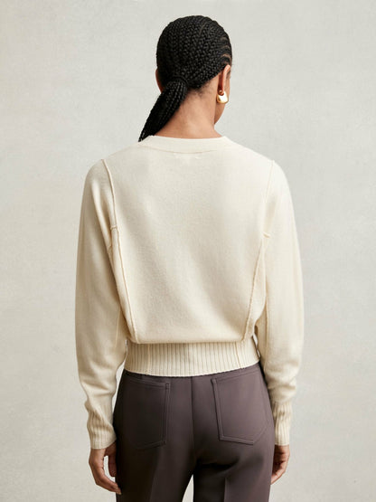 Reiss Wool-Blend Reverse-Seam Batwing Jumper With Cashmere in Cream