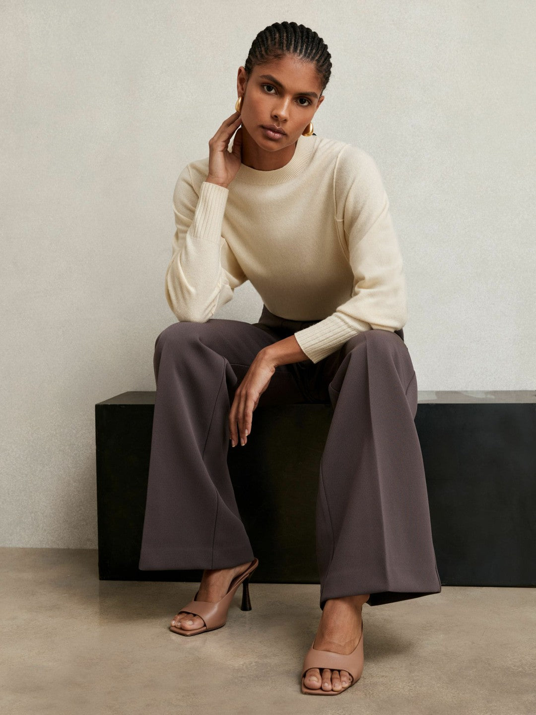 Reiss Wool-Blend Reverse-Seam Batwing Jumper With Cashmere in Cream