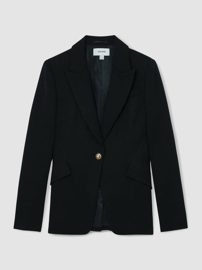 Reiss Single-Breasted Textured Blazer Wool-Blend in Navy