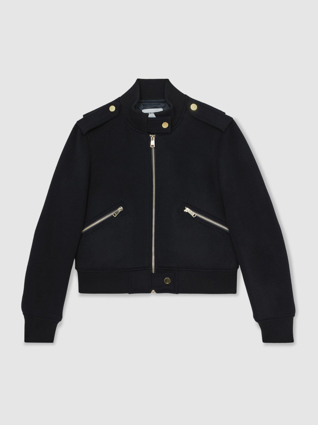 Reiss Brushed Wool Epaulette Bomber Jacket in Navy