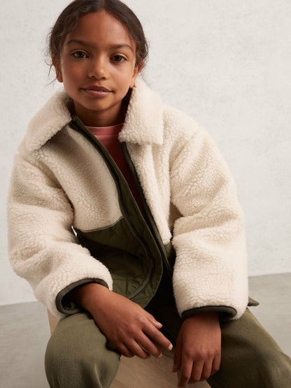 Reiss 9-13 yrs Quilted Borg Jacket in Ecru