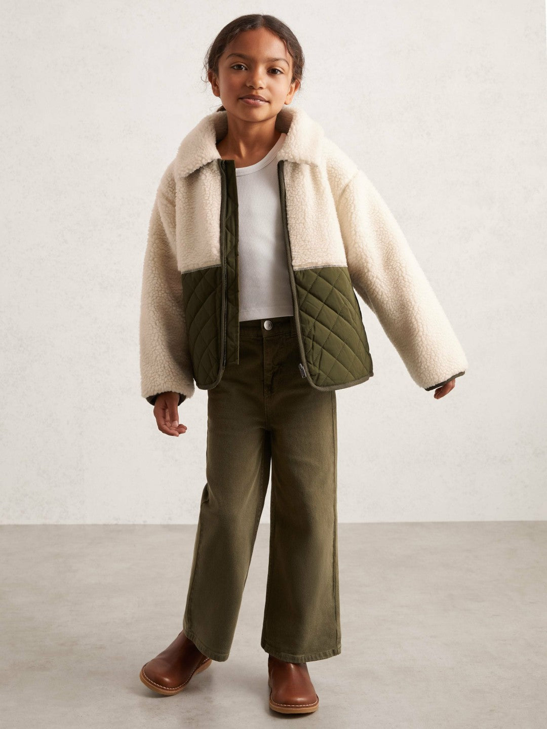 Reiss 9-13 yrs Quilted Borg Jacket in Ecru
