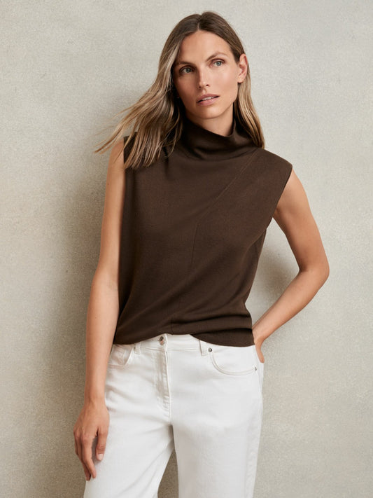 Reiss Wool Slouched Sleeveless Top in Chocolate