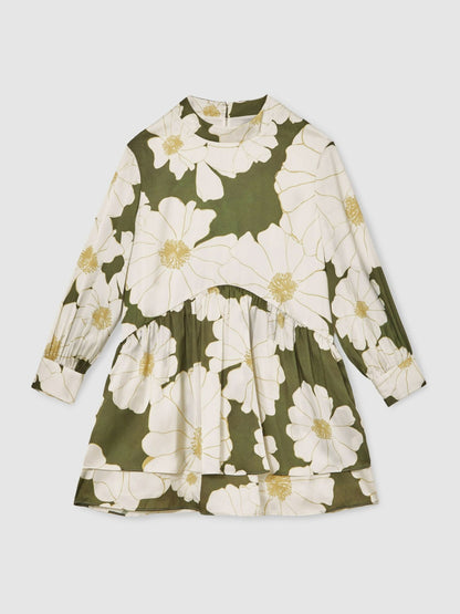 Reiss 13-14 yrs Floral-Print Swing Dress in Green