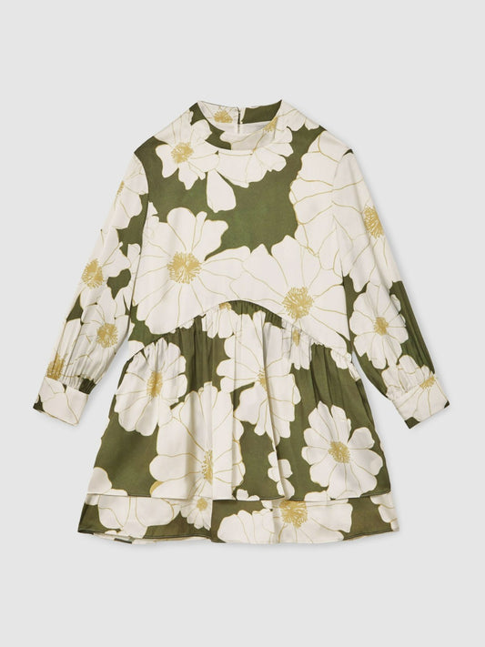 Reiss 13-14 yrs Floral-Print Swing Dress in Green