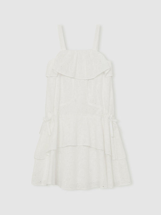 Reiss 13-14 yrs SmileyWorld Broderie Logo Dress in Ivory