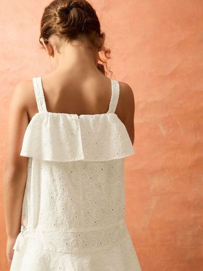 Reiss 13-14 yrs SmileyWorld Broderie Logo Dress in Ivory