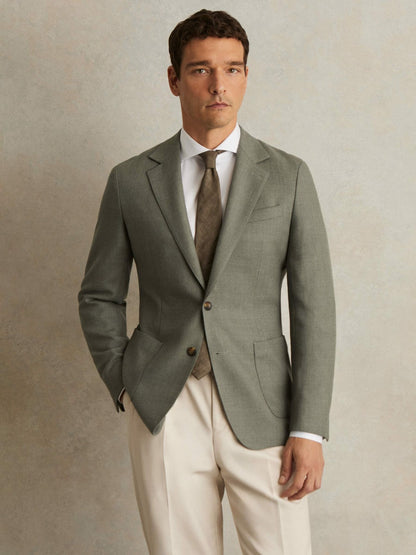 Reiss Wool-Blend Single-Breasted Blazer Slim-Fit in Sage Green