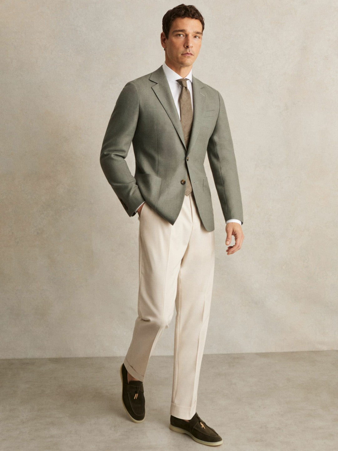 Reiss Wool-Blend Single-Breasted Blazer Slim-Fit in Sage Green
