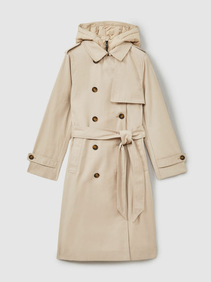 Reiss Petite Hooded Insert Trench Coat in Stone