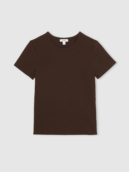 Reiss Stretch-Cotton Crew-Neck T-Shirt in Chocolate Brown