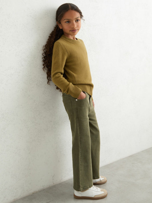 Reiss 9-13 yrs Wool-Blend Open-Stitch Jumper with Cashmere in Khaki Green
