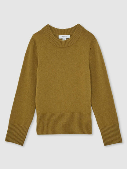 Reiss 9-13 yrs Wool-Blend Open-Stitch Jumper with Cashmere in Khaki Green