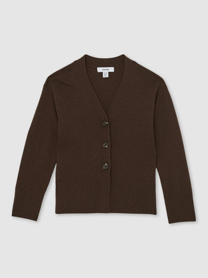 Reiss 13-14 yrs Wool-Blend Fitted Cardigan With Cashmere in Brown