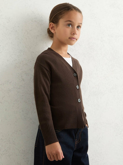 Reiss 13-14 yrs Wool-Blend Fitted Cardigan With Cashmere in Brown