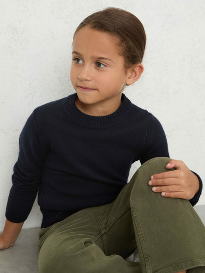 Reiss 9-13 yrs Wool-Blend Open-Stitch Jumper with Cashmere in Navy