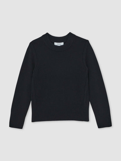Reiss 9-13 yrs Wool-Blend Open-Stitch Jumper with Cashmere in Navy