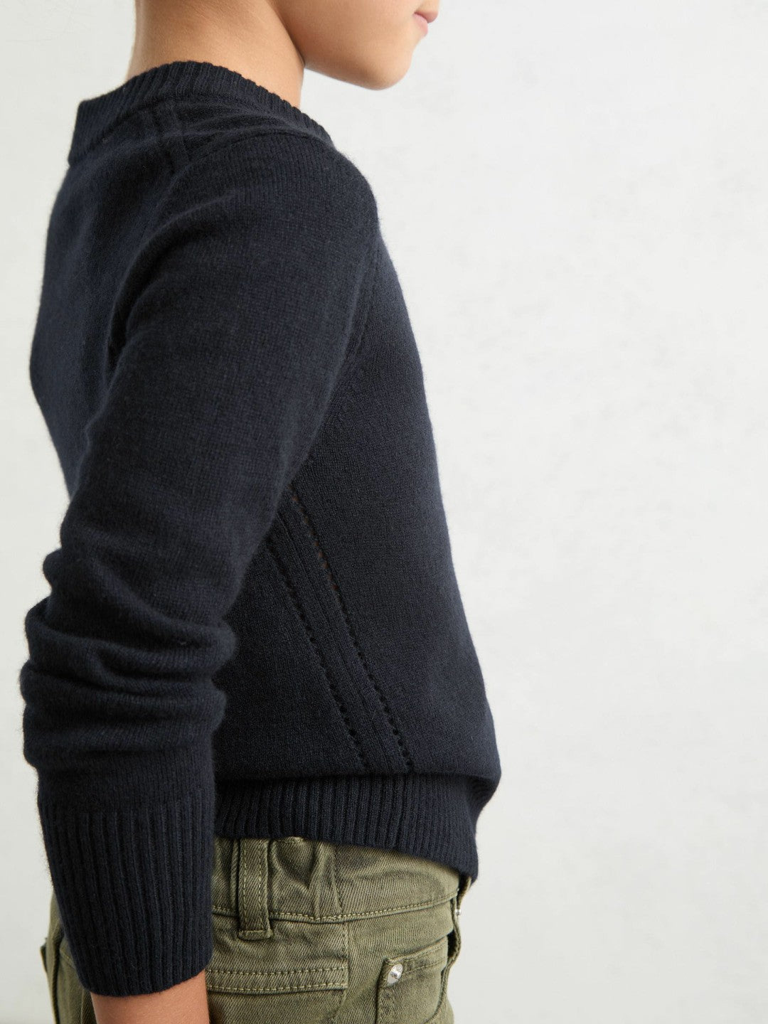 Reiss 9-13 yrs Wool-Blend Open-Stitch Jumper with Cashmere in Navy