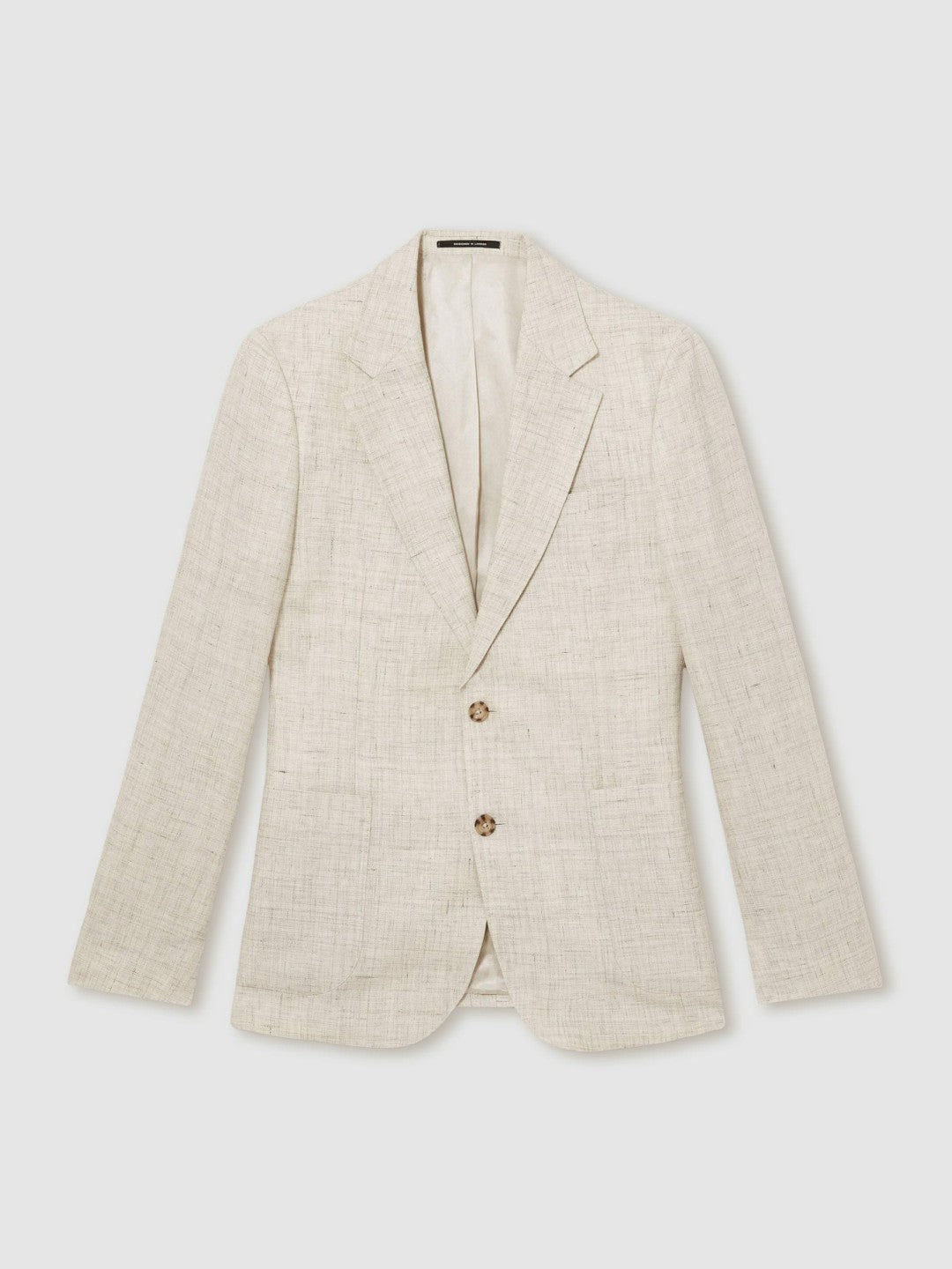 Reiss Linen-Cotton Single-Breasted Suit Blazer Slim-Fit in Stone