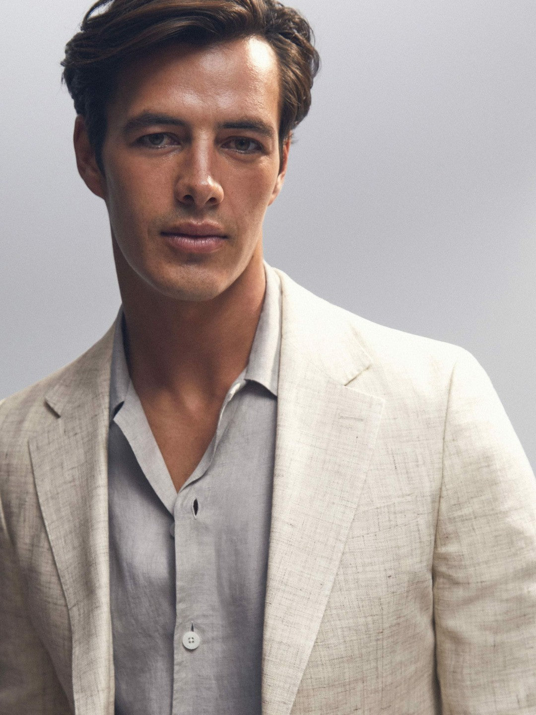 Reiss Linen-Cotton Single-Breasted Suit Blazer Slim-Fit in Stone