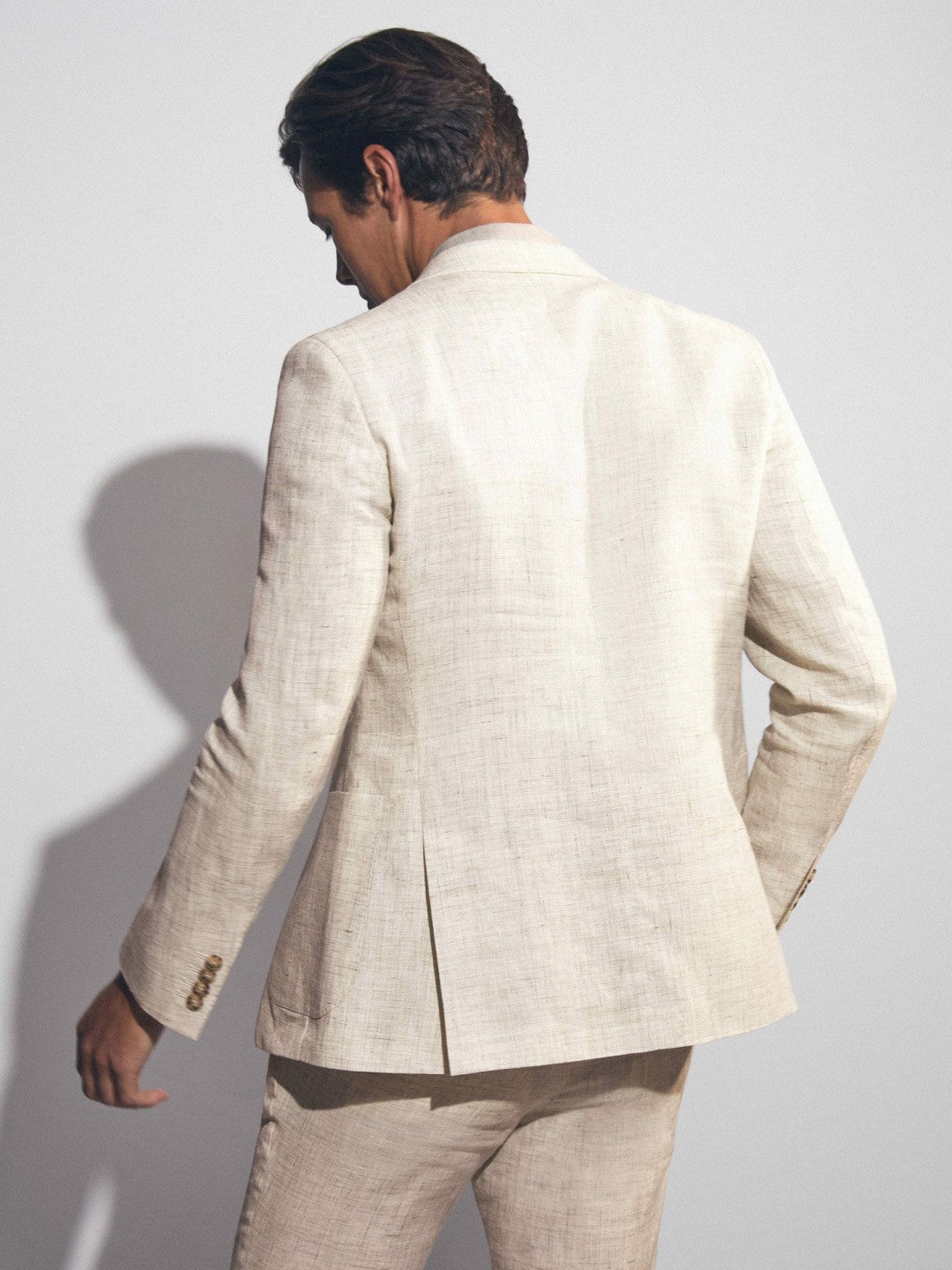 Reiss Linen-Cotton Single-Breasted Suit Blazer Slim-Fit in Stone