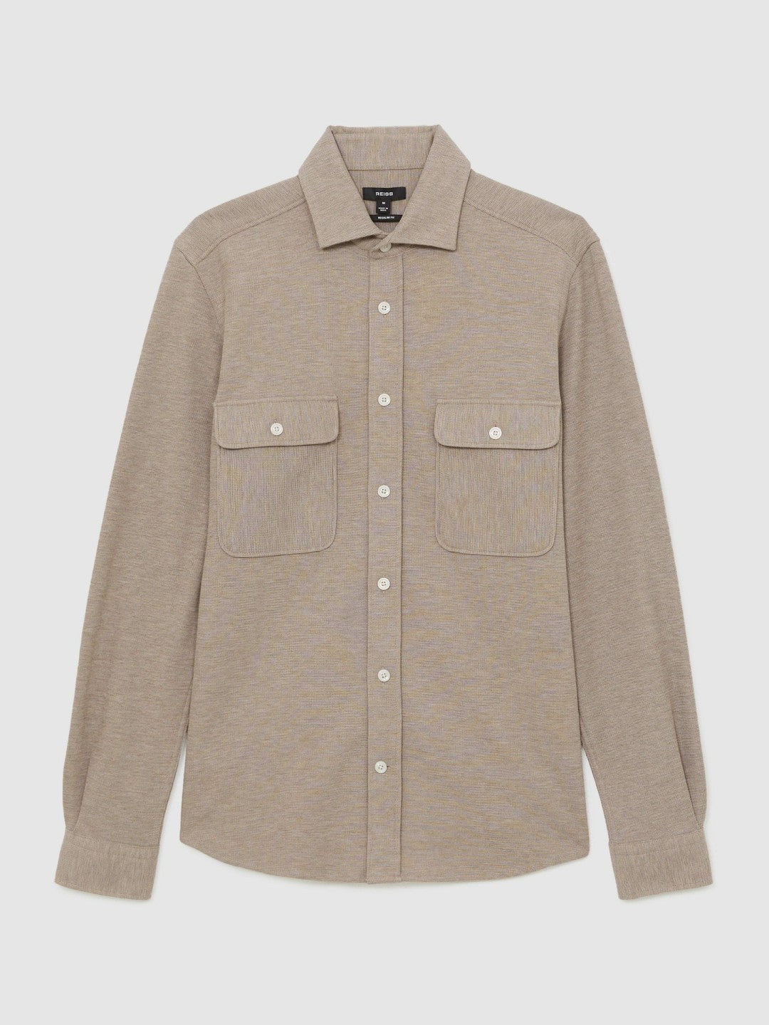Reiss Textured Twin Pocket Cotton Blend Overshirt in Oatmeal Brown Melange