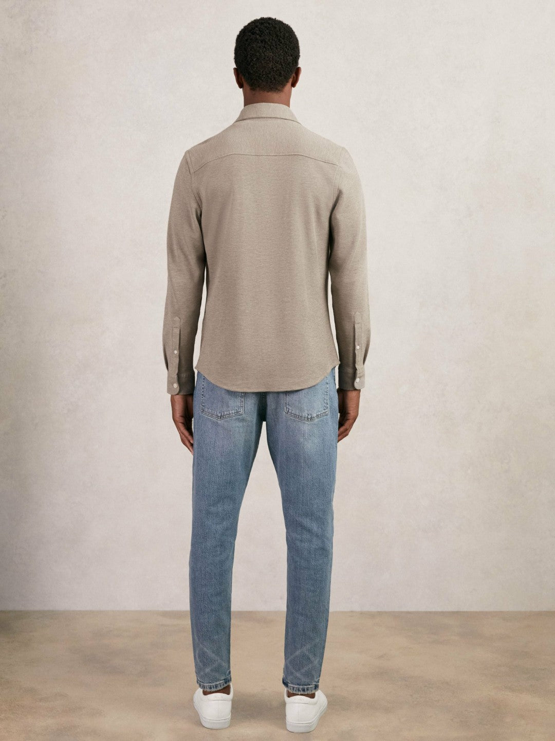 Reiss Textured Twin Pocket Cotton Blend Overshirt in Oatmeal Brown Melange