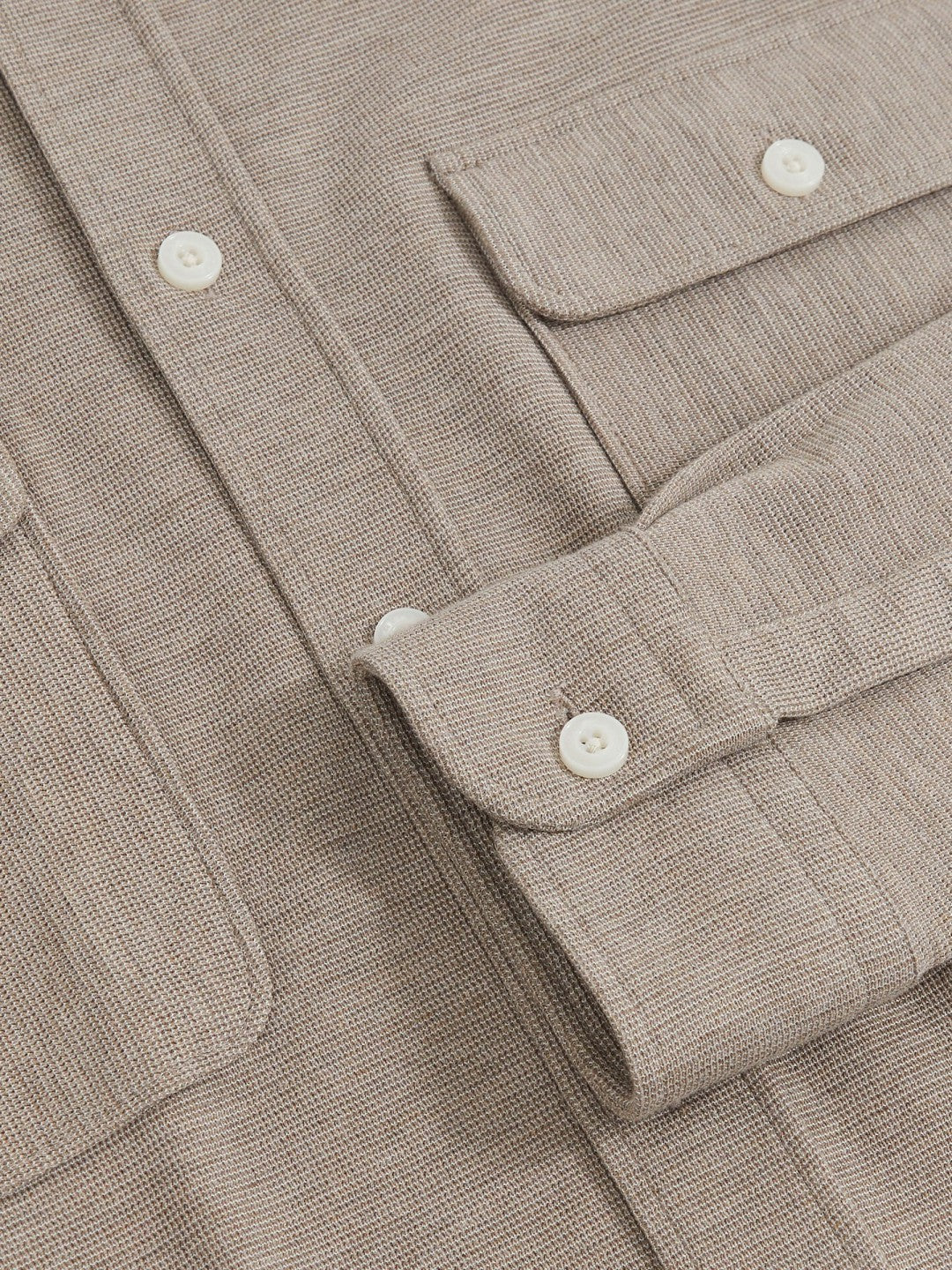 Reiss Textured Twin Pocket Cotton Blend Overshirt in Oatmeal Brown Melange