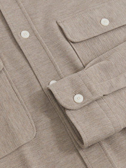 Reiss Textured Twin Pocket Cotton Blend Overshirt in Oatmeal Brown Melange