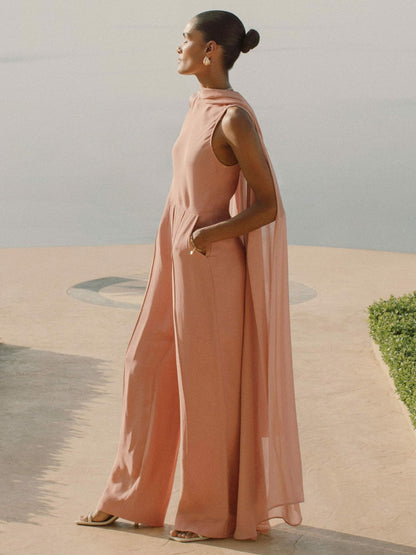 Reiss Wide-Leg Cape Jumpsuit in Pink