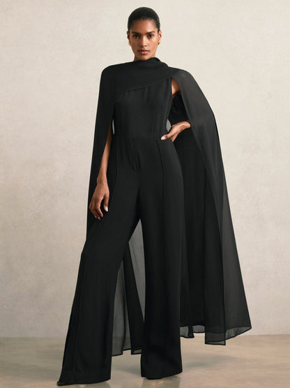 Reiss Wide-Leg Cape Jumpsuit in Black