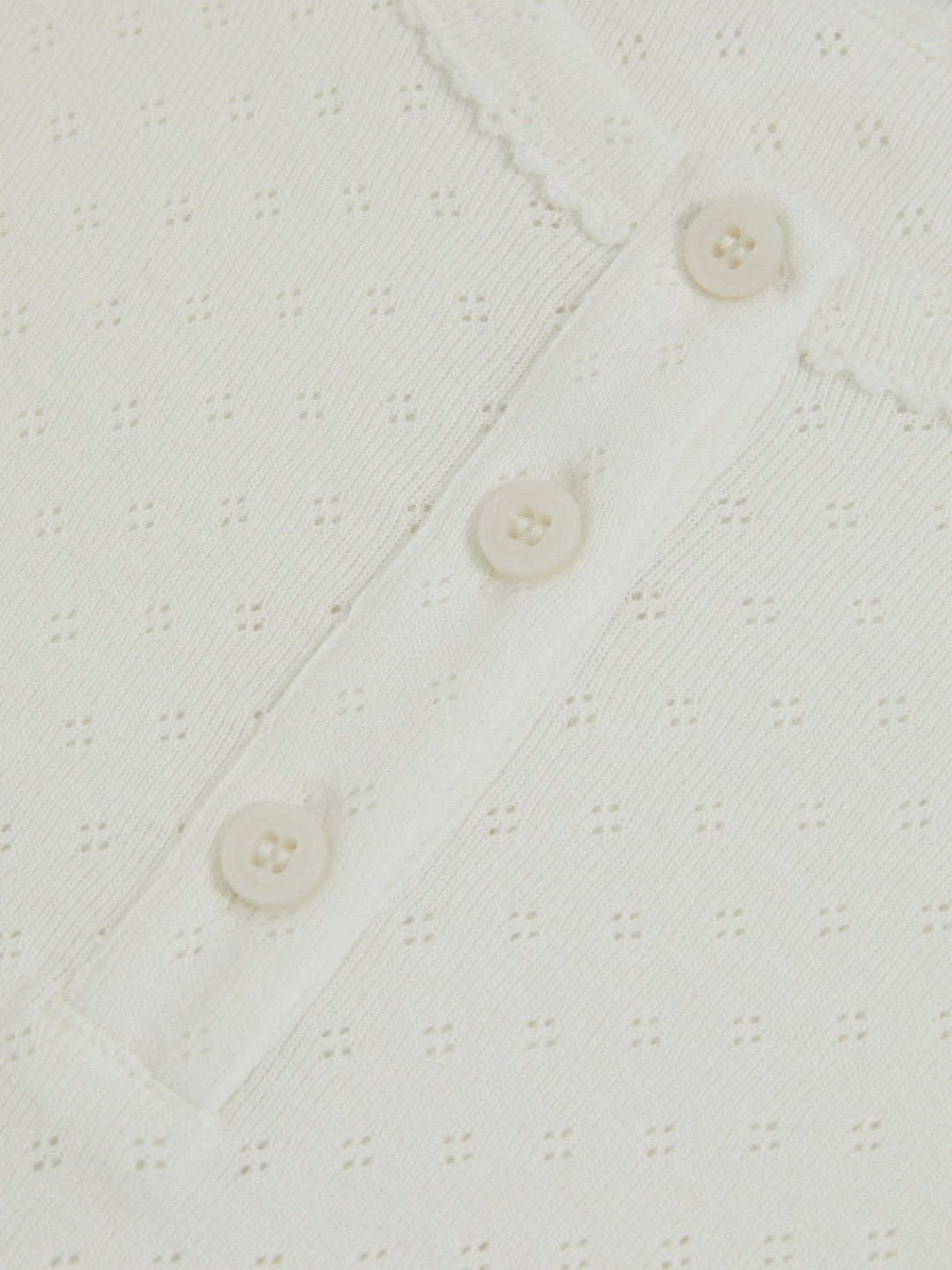 Reiss 9-13 yrs Cotton Pointelle Button T-Shirt in Ivory