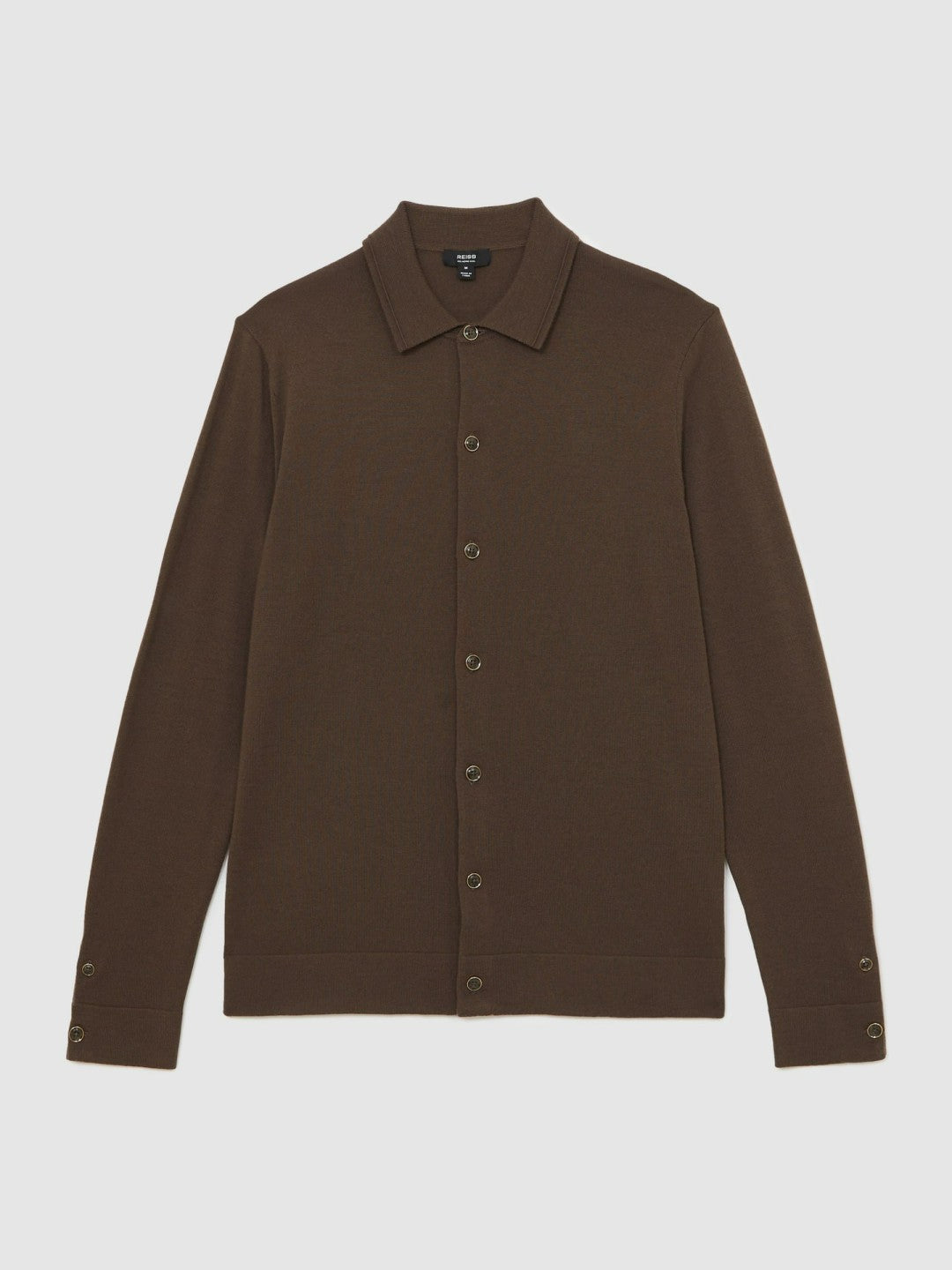 Reiss Merino Wool Button-Through Cardigan in Chocolate Brown